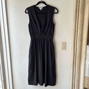 Nordstrom Black Linen Blend Sleeveless Wrap Midi Dress w/ Pockets, Size S